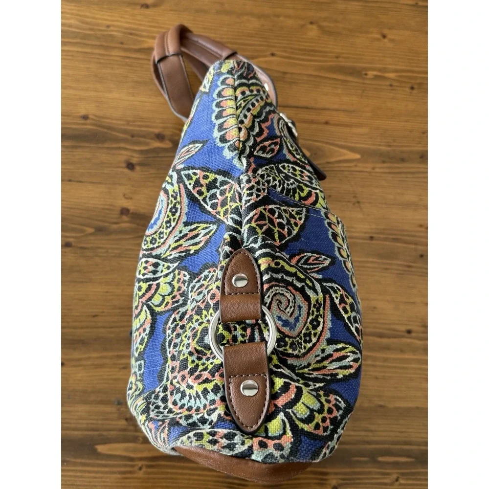 Vintage Relic Purse Tote Blue & Brown Canvas Bohemian Geometric